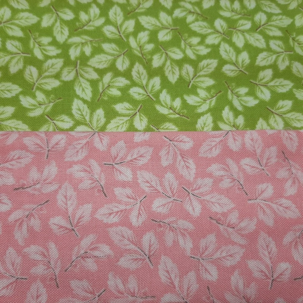 Fresh Palette Miss Rosie's Henry Glass Cotton Fabric Green/Pink Leaves 1/2yd EA